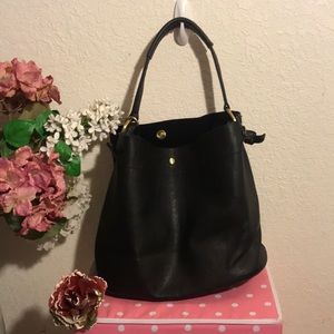 Faux leather black shoulder bucket bag